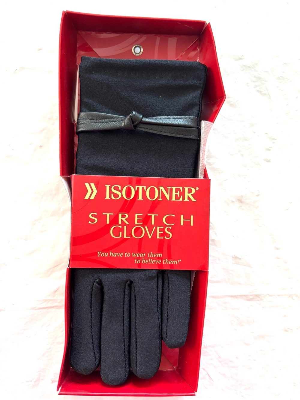 Isotoner Black Stretch Gloves with Ribbon Detail - Picture 6 of 6